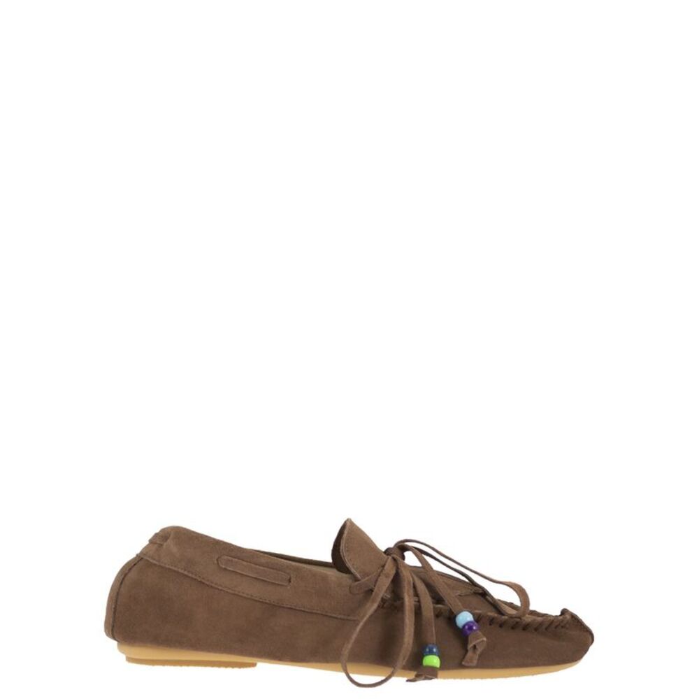 Anniel Women Suede Loafers With Fringes And Decorative Laces